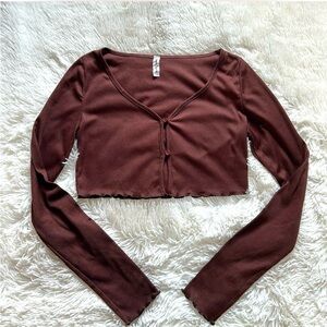 Brown Long Sleeve Crop Top